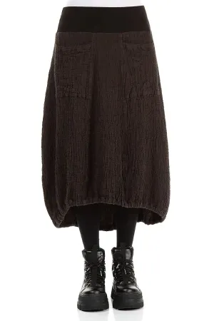 Longer Back Forest Brown Textured Linen Skirt Signature Line Mood Dressing