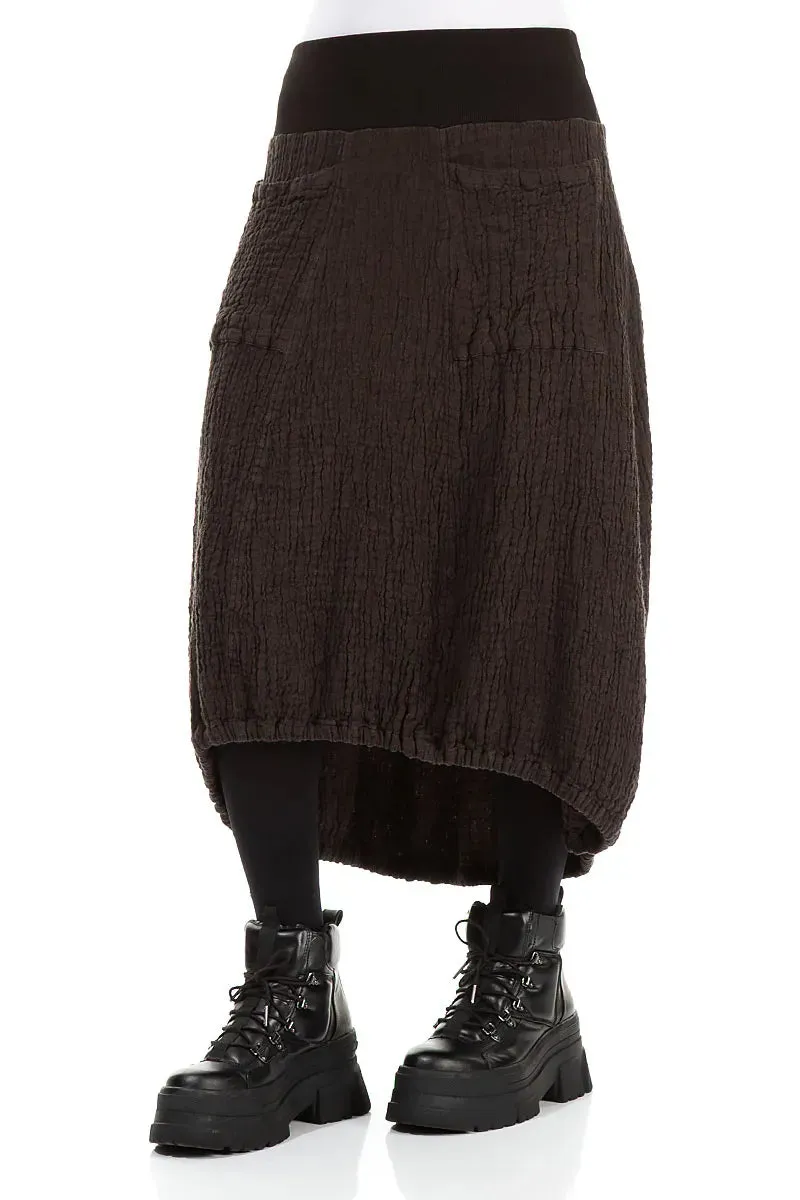Elastic hemline Sustainable Fabric Longer Back Forest Brown Textured Linen Skirt