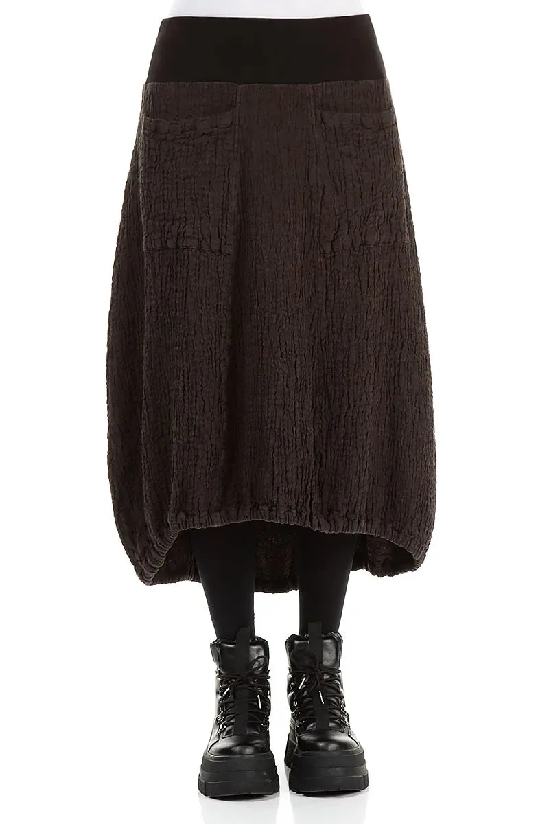 Longer Back Forest Brown Textured Linen Skirt Signature Line Mood Dressing