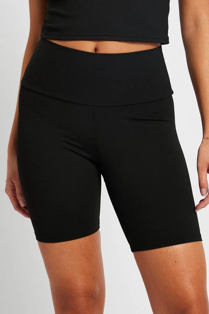 Black Bike Shorts High Waisted Comfortable Waistband cheering section