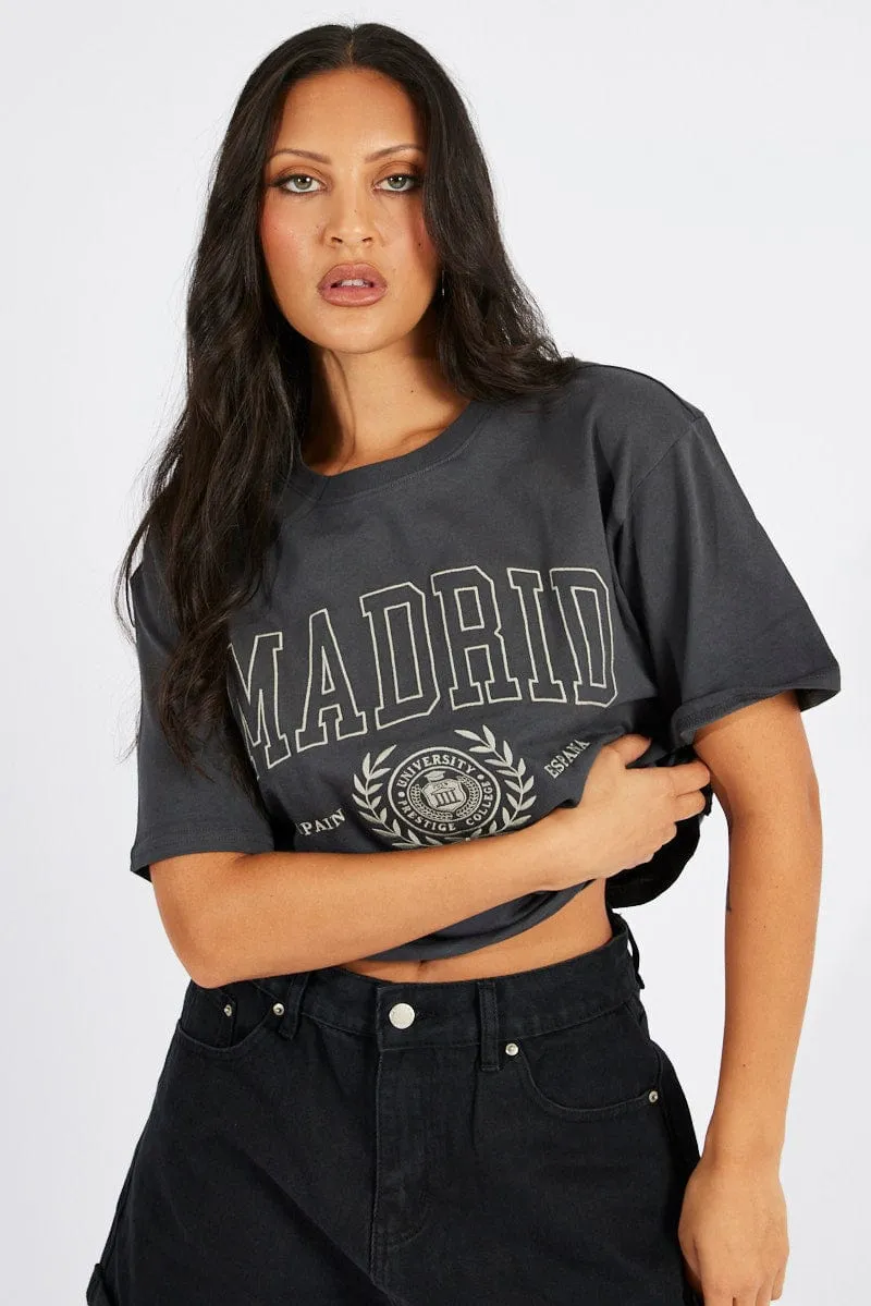 Grey Graphic Tee Short Sleeve WrinkleResistant