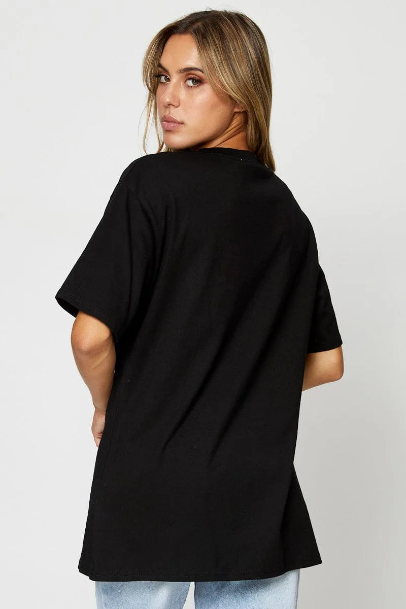 Comfy Comfort Perfect Layer Black Graphic T Shirt Short Sleeve