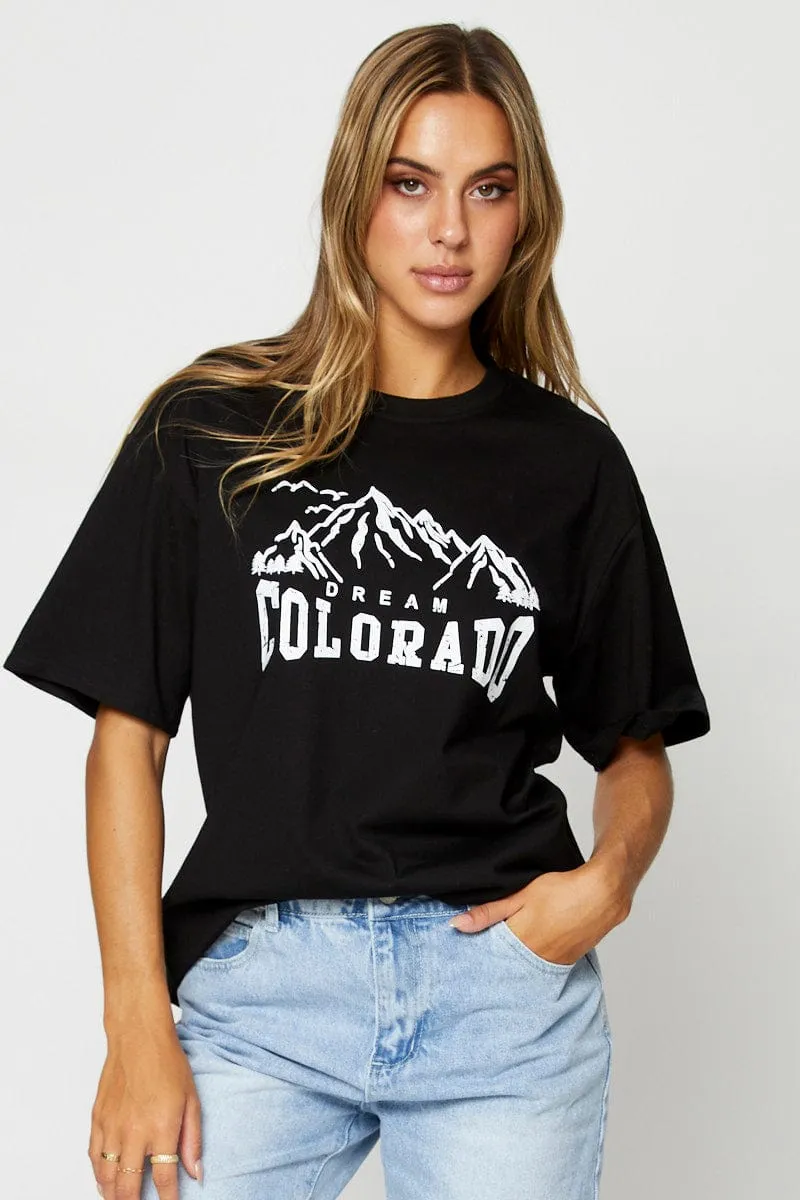 Black Graphic T Shirt Short Sleeve Chill Comfort