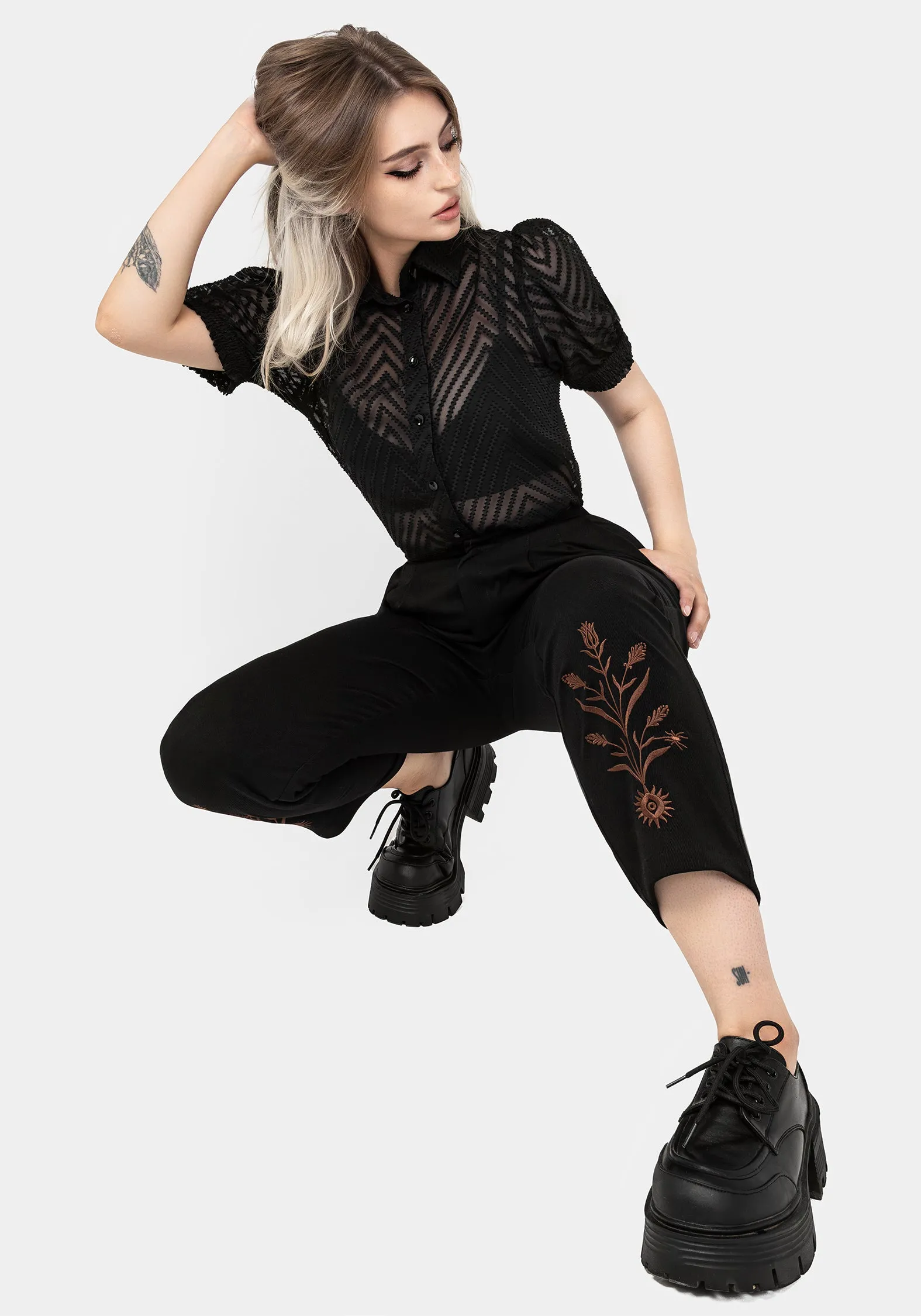 Flex Foam Inserts Breathable activewear Cybele Embroidered Tapered Trousers