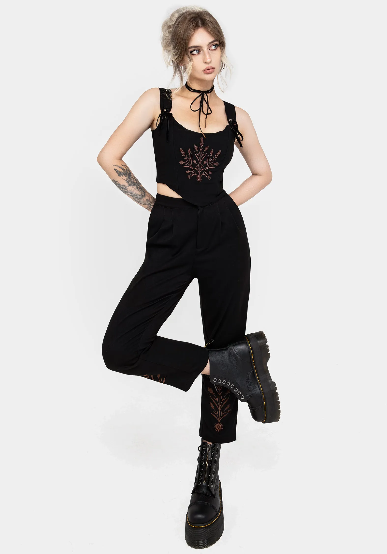 Stretch Panels Casual Fit Cybele Embroidered Tapered Trousers