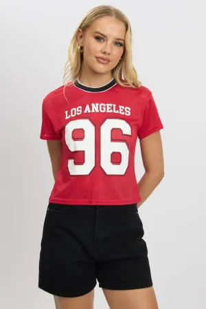 Red Graphic Tee Short Sleeve Microfiber texture
