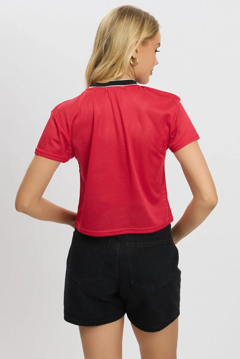 Relaxed Wearable Red Graphic Tee Short Sleeve