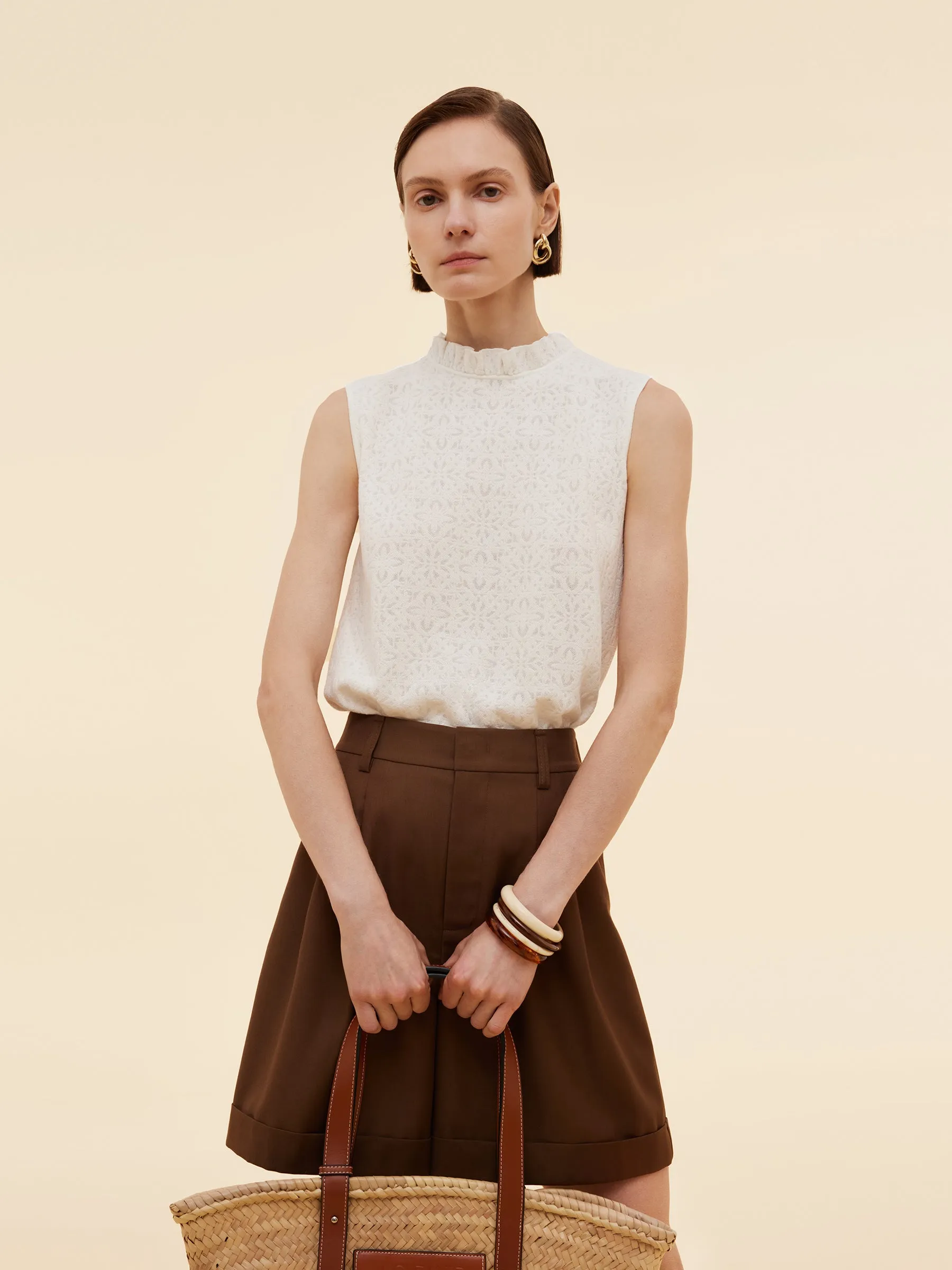 Cotton Jacquard Women Ruffle Knit Tank Top low - pressure environment Stable performance