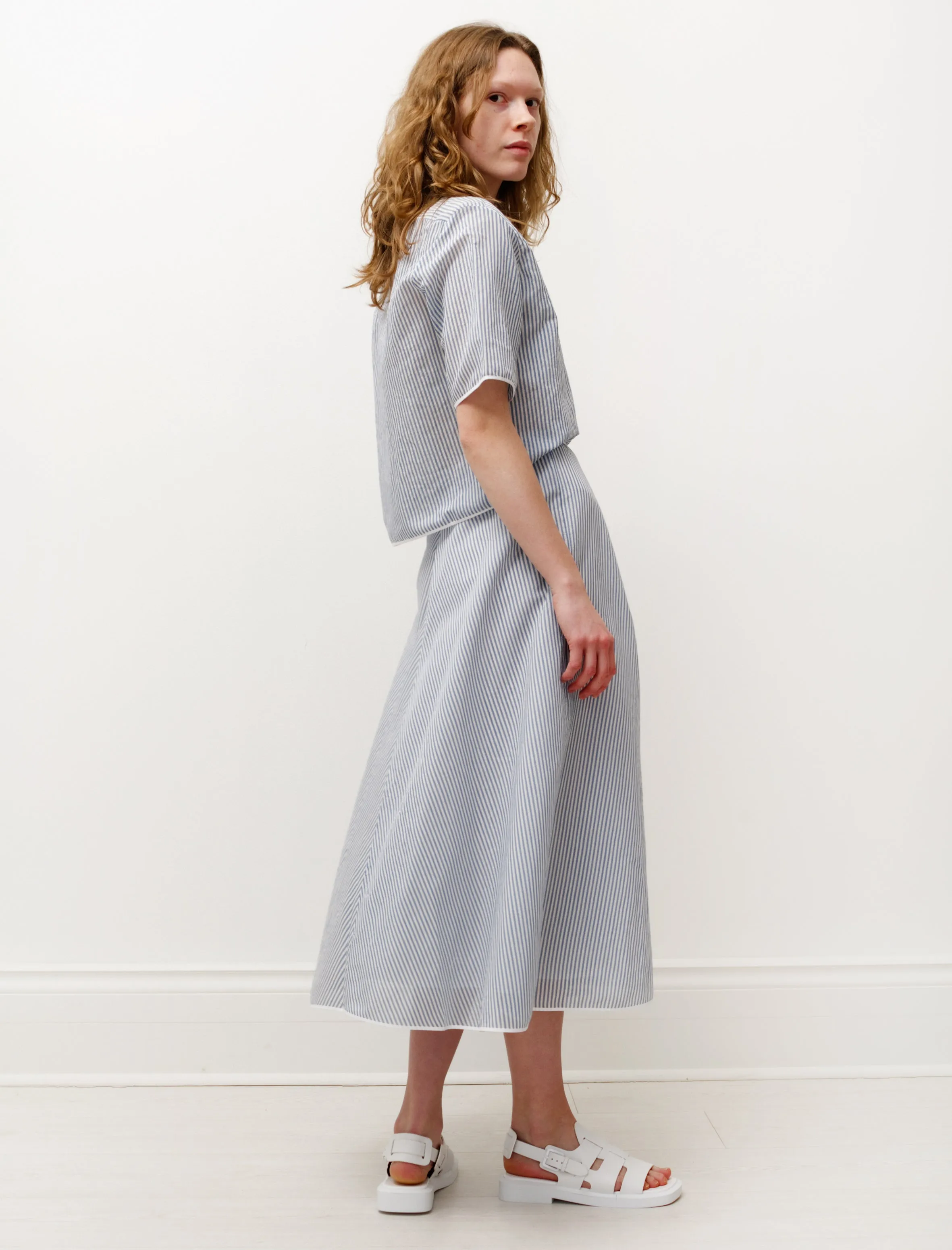 Neat Style Twist Knot Details Bias Skirt Organza Blue/White Stripes