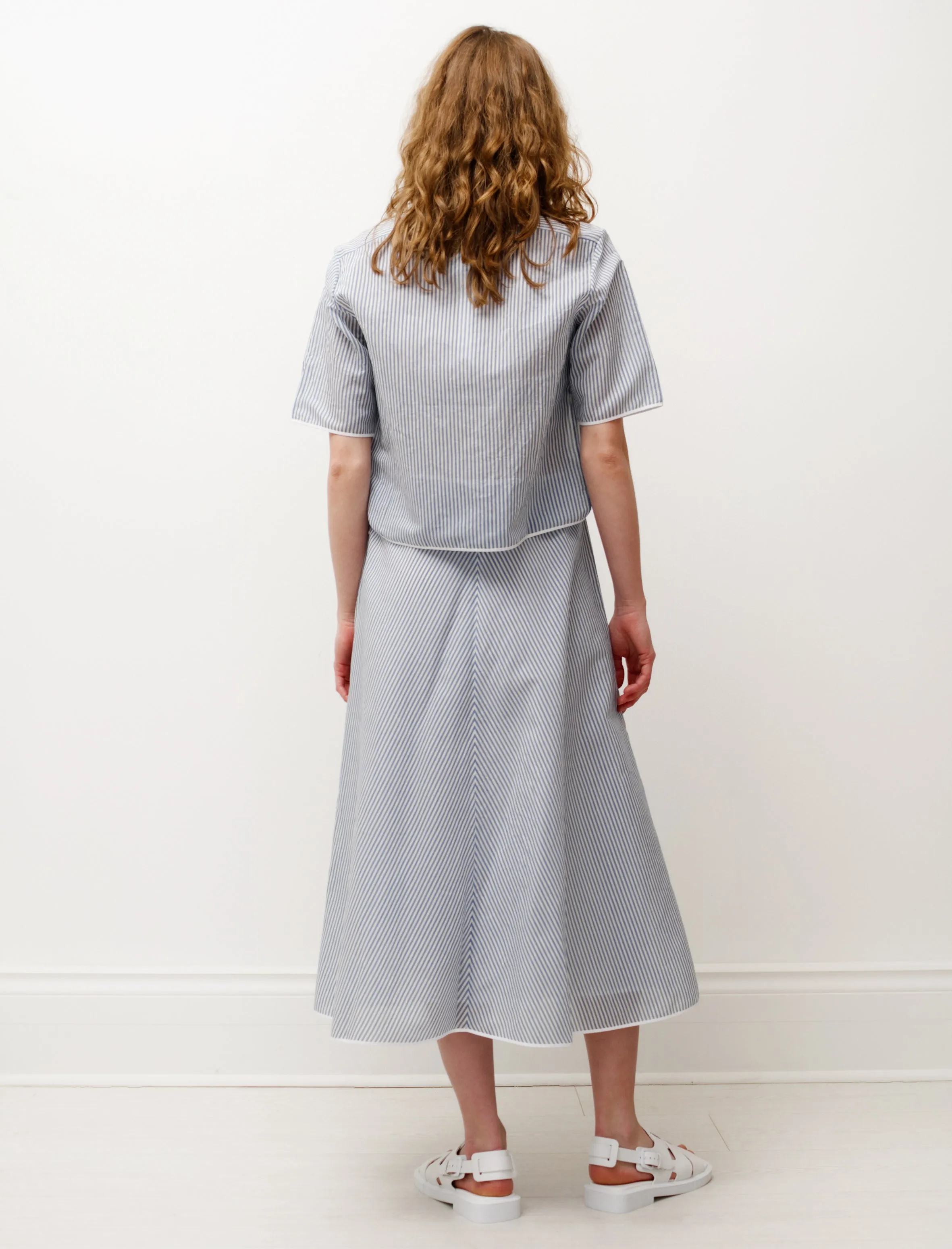 Bias Skirt Organza Blue/White Stripes Breathable Lining