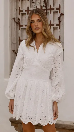 Brittney Long Sleeve Mini Dress - White Fashion-forward short dress Cross Back Support Design