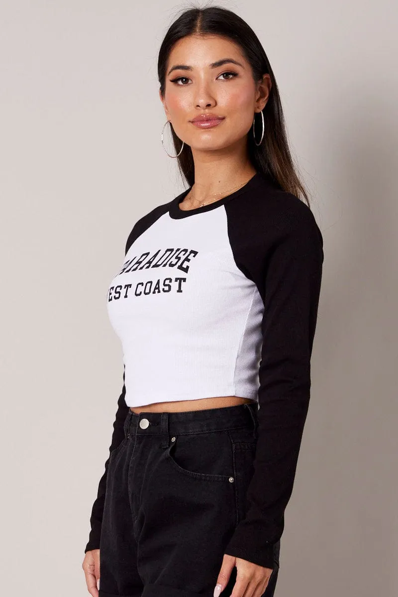 White Graphic Tee Long Sleeve Sporty Layer