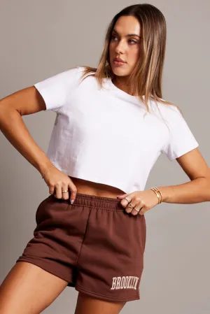 Brown Track Shorts High Rise Elastic Waist Artisanal Mood Piece
