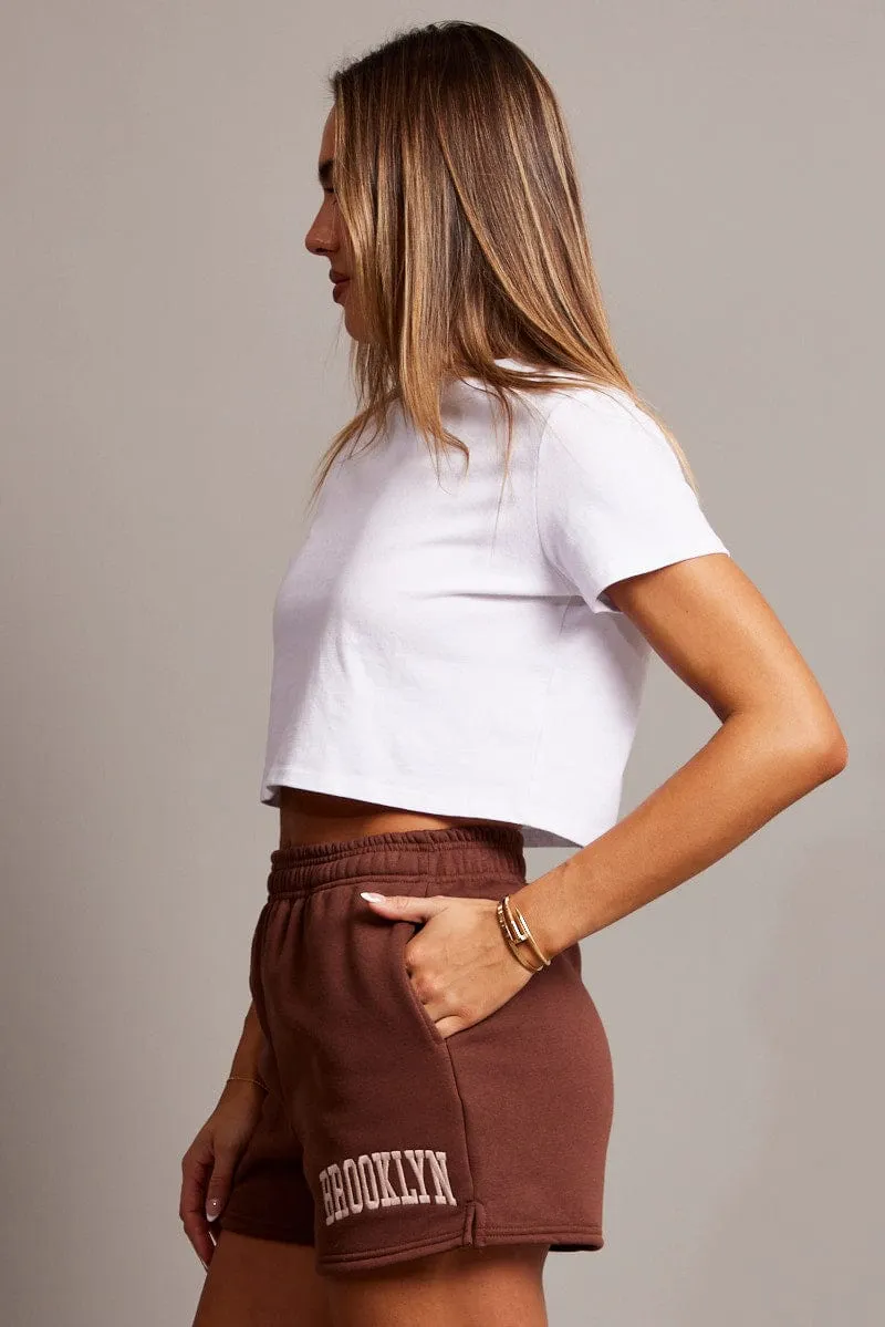 Brown Track Shorts High Rise Elastic Waist Wind Resistant Material Non slip grip