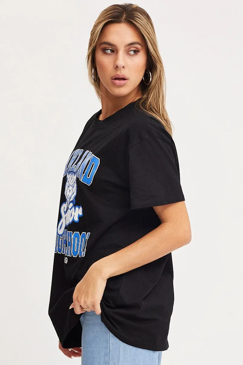 Black Graphic T-Shirt Short Sleeve StretchFabric Geometric precision