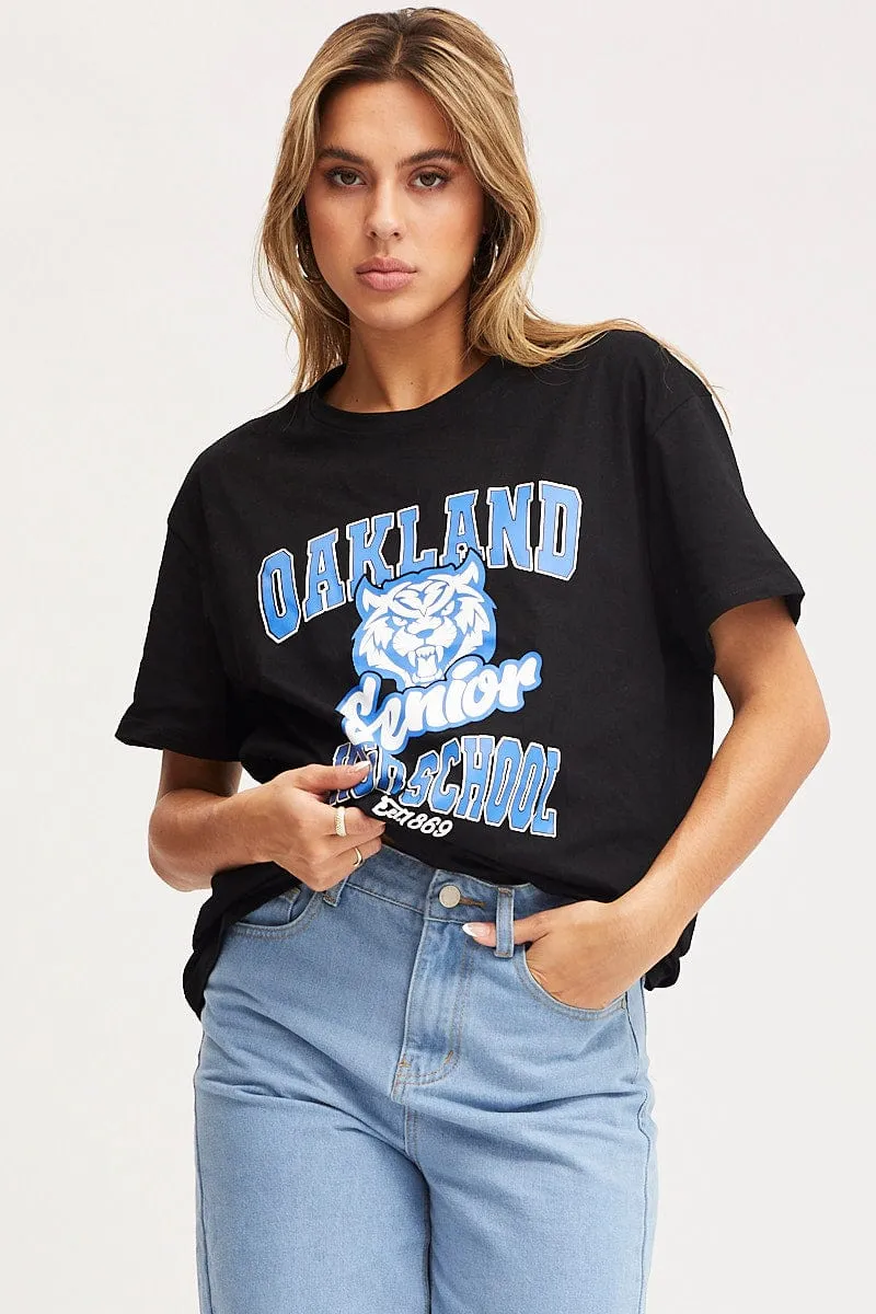 AntiPillingTreatment Comfy Layering Black Graphic T-Shirt Short Sleeve