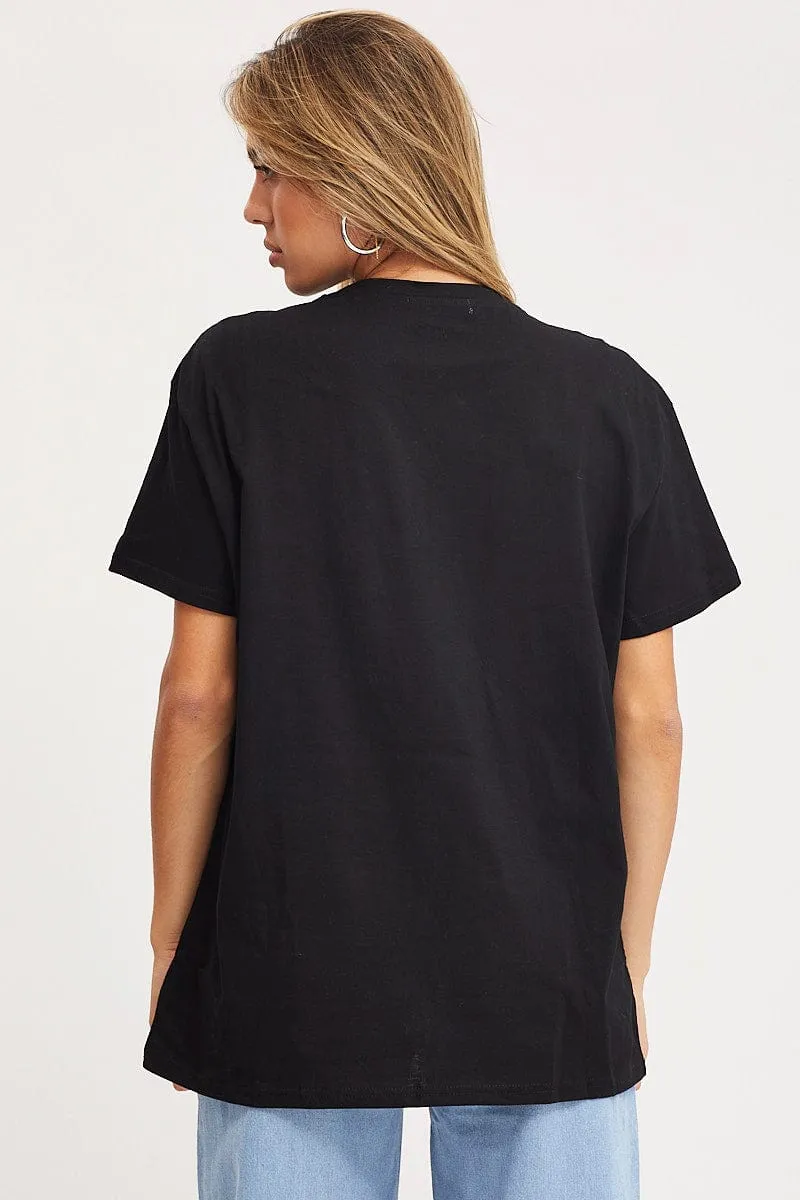 Black Graphic T-Shirt Short Sleeve Seasonal Outfit