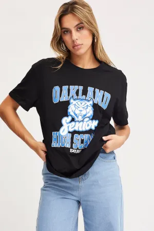 Comfortable All Day Wear Black Graphic T-Shirt Short Sleeve