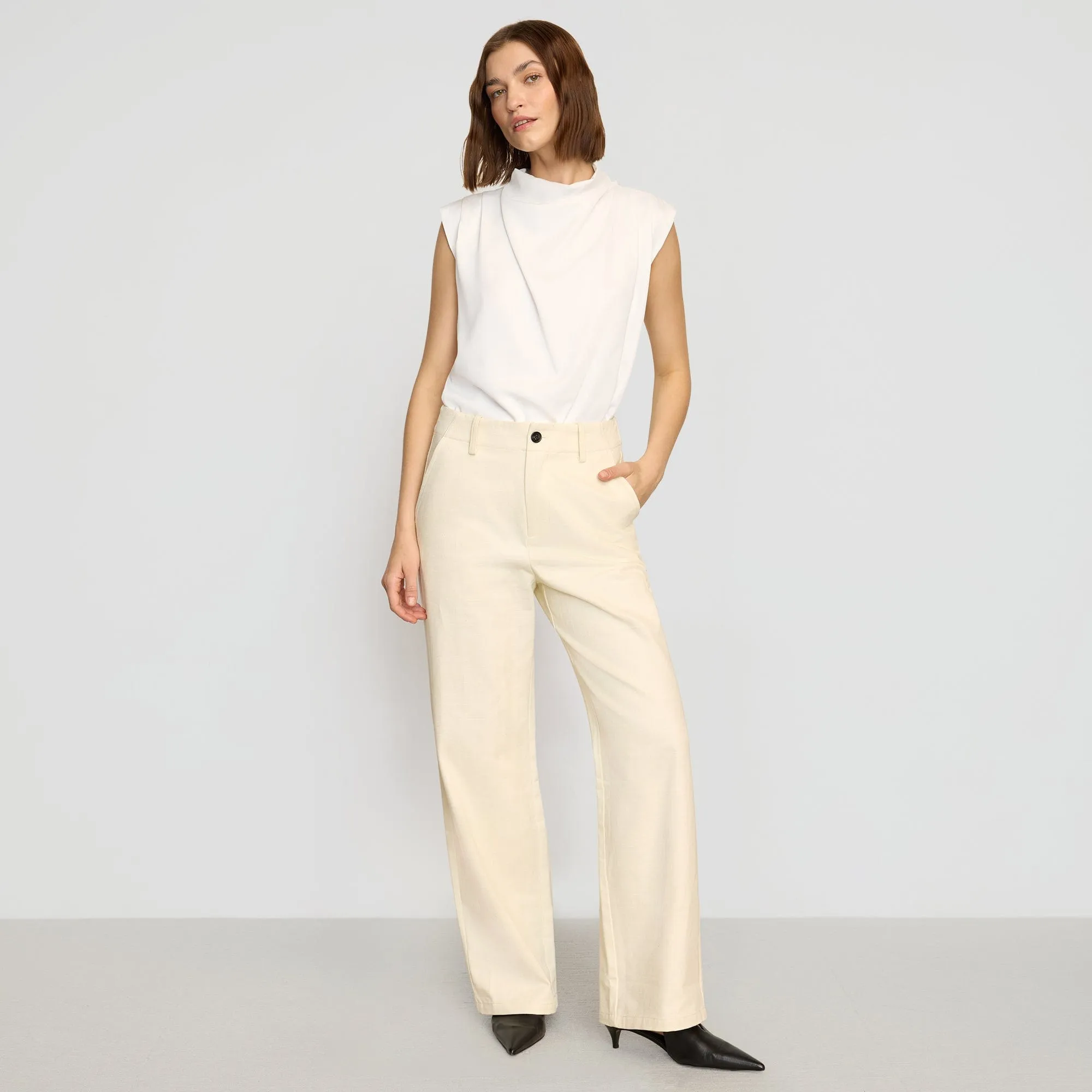 Adjustable Belt Loops Flattering Waist Aster Herringbone Denim Pant