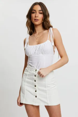 Clear Tone White Tie Strap Scoop Neck Gathered Singlet