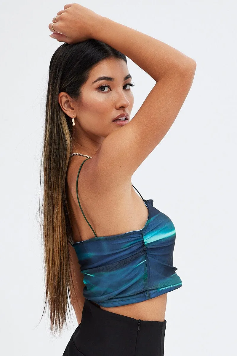 Green Abstract Singlet Sleeveless Cropped AntiBacterialTreatment Poise Fit