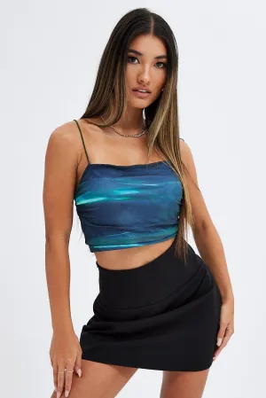 TemperatureRegulating Green Abstract Singlet Sleeveless Cropped