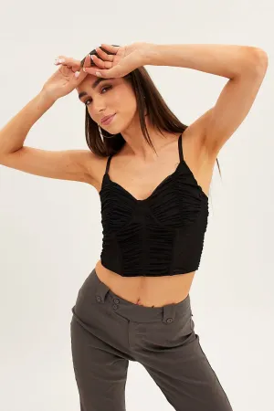 Black Corset Top Sleeveless Sweetheart Mesh Crop QuickRelease Closure Flexible Joints
