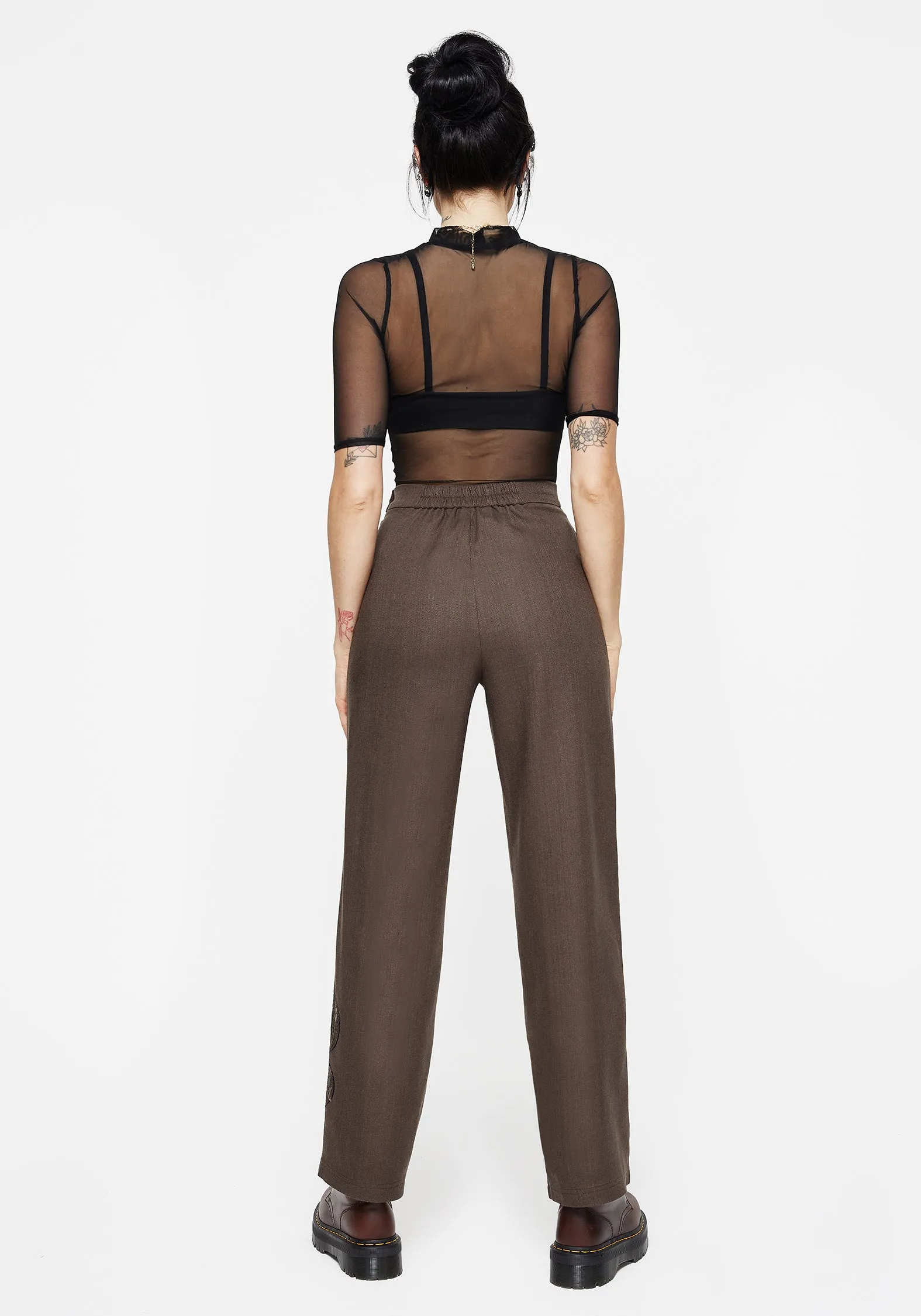 wrinkle free Street Active Gaia Linen Blend Snake Embroidered Wide Leg Trouser