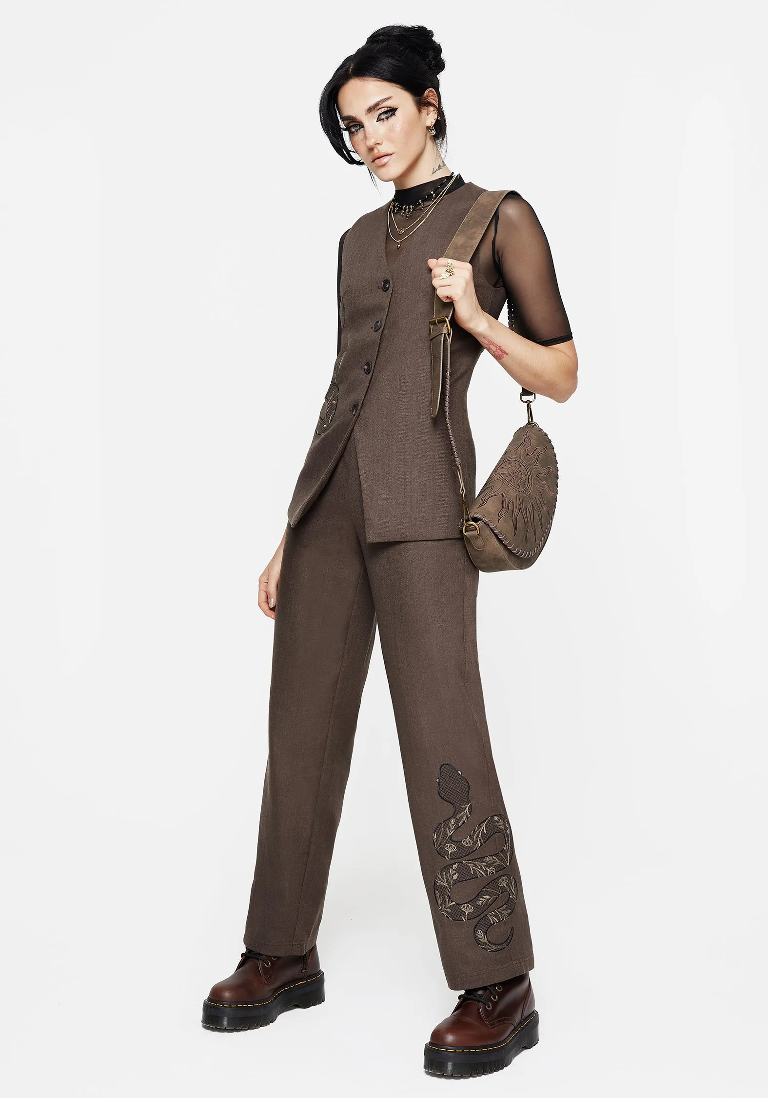 Cozy Touch Gaia Linen Blend Snake Embroidered Wide Leg Trouser