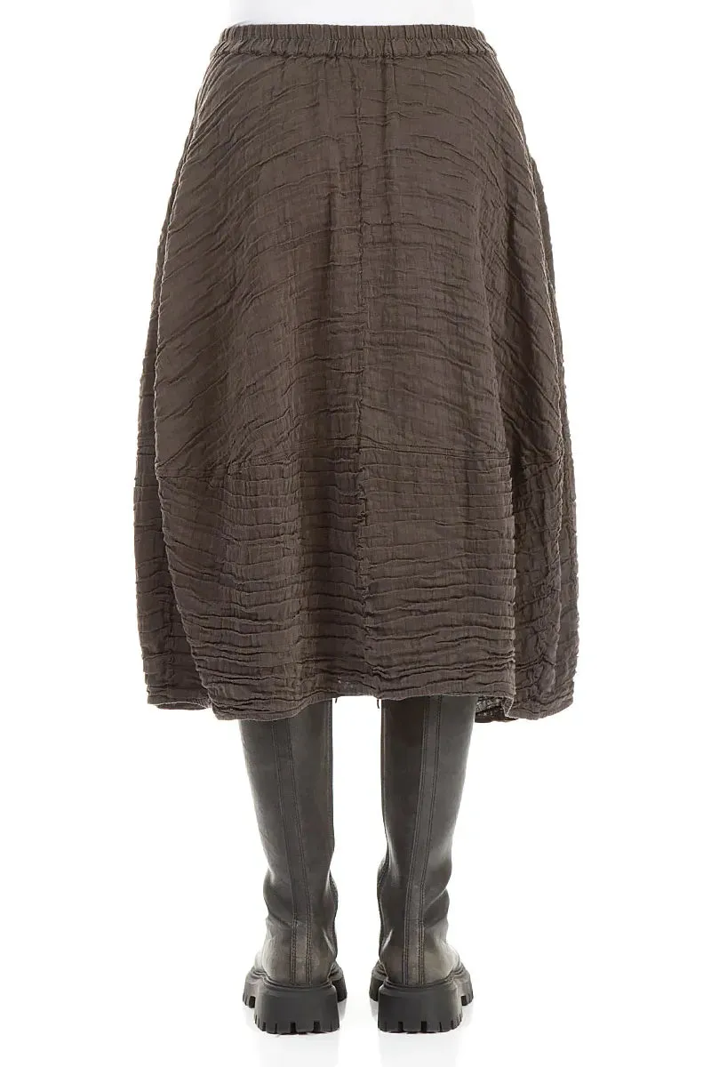 Hip Skimming Balloon Shape Crinkled Forest Brown Silk Linen Skirt