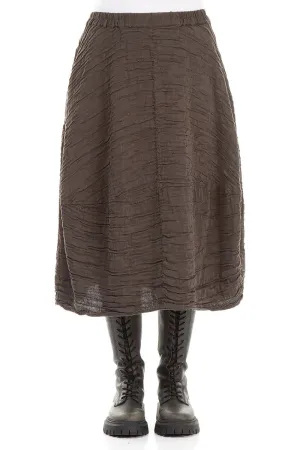 Erasable Crease Balloon Shape Crinkled Forest Brown Silk Linen Skirt
