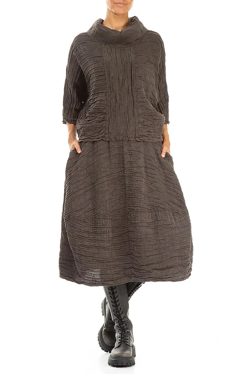 Balloon Shape Crinkled Forest Brown Silk Linen Skirt Stylish Finish Smooth Feel