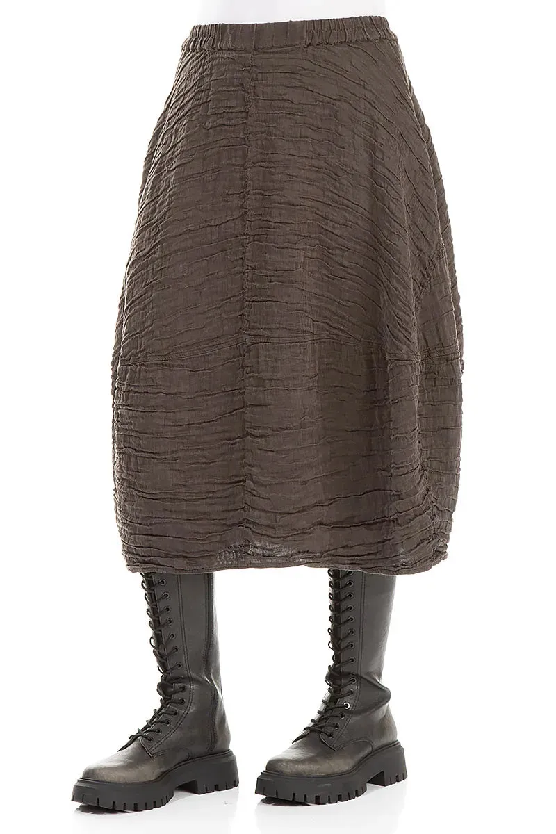 Tapered Cut Balloon Shape Crinkled Forest Brown Silk Linen Skirt
