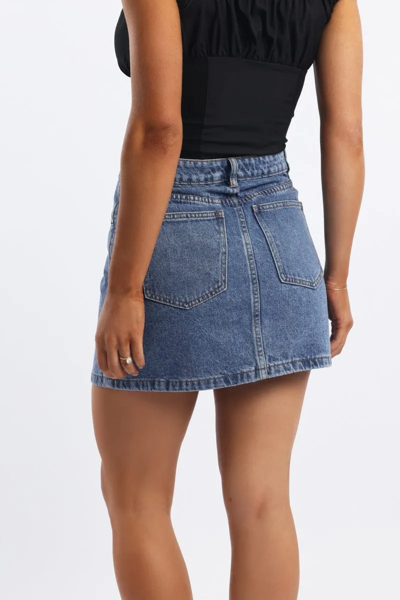 Statement Color Outfit Vibes Denim Mini Skirt Mid Rise Relaxed Fit