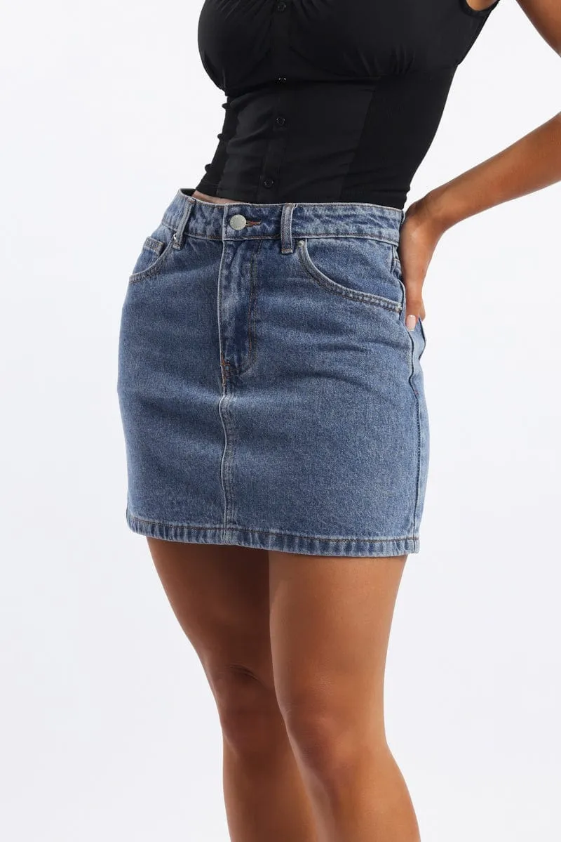 Denim Mini Skirt Mid Rise Relaxed Fit Layered Hem Senior Style