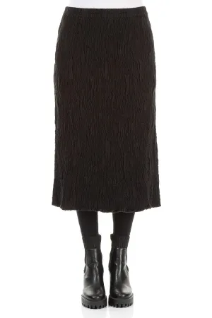 Simple Fit Black Textured Silk Linen Pencil Skirt
