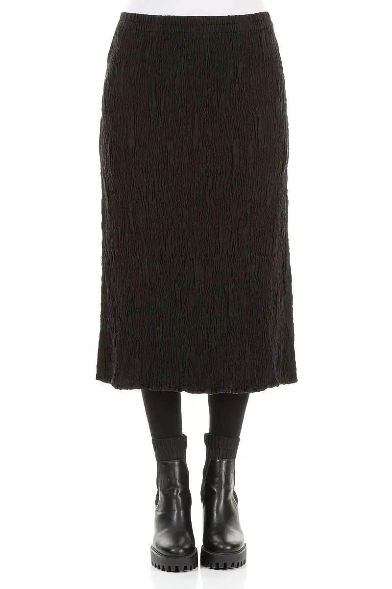 Simple Fit Black Textured Silk Linen Pencil Skirt