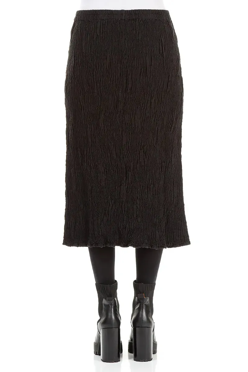 Black Textured Silk Linen Pencil Skirt Mini length