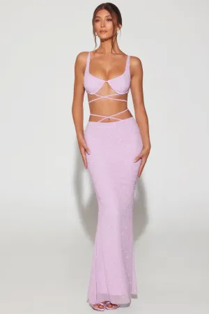 Tiered hem Embellished Strappy Maxi Skirt in Lilac