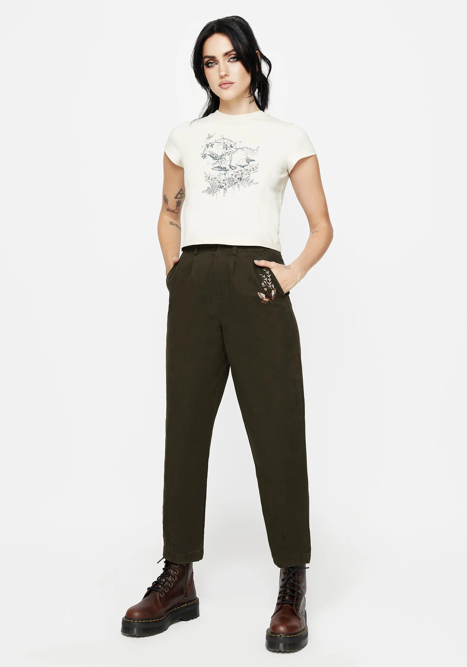 Cozy And Stylish Customizable length Copia Embroidered Tapered Tailored Trousers