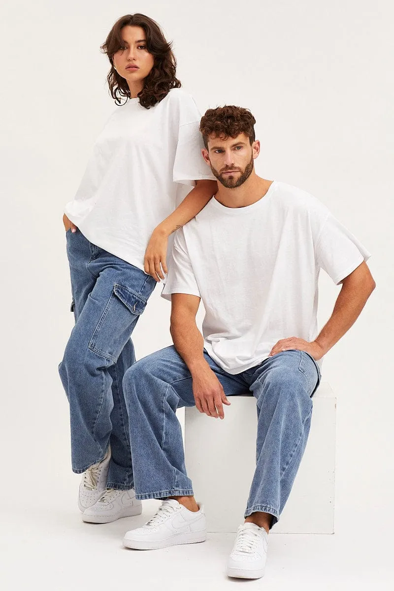 White Unisex T-Shirt Short Sleeve Oversized Crew Neck Unisex style Functional Look