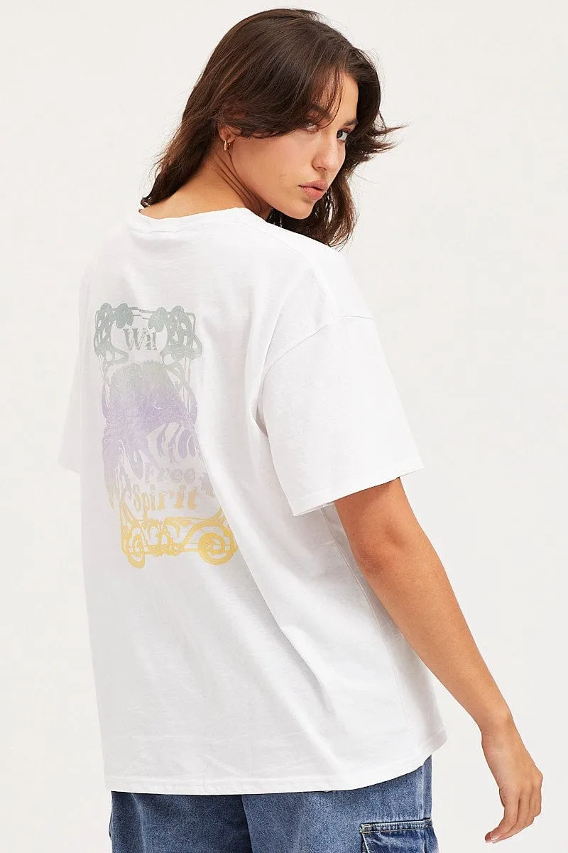 White Unisex T-Shirt Short Sleeve Oversized Crew Neck Abstract print