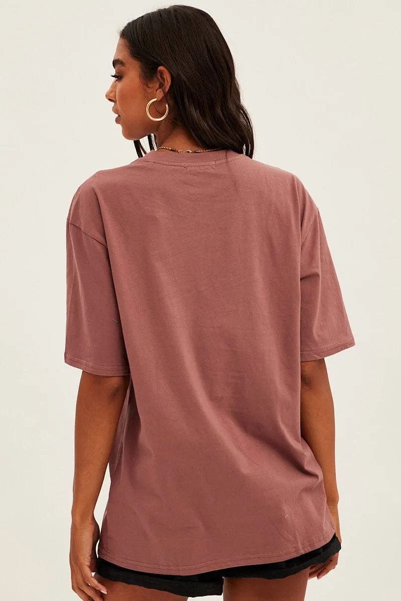 Brown T Shirt Short Sleeve Crew Neck New York Cotton Tear Resistant Versatile Design