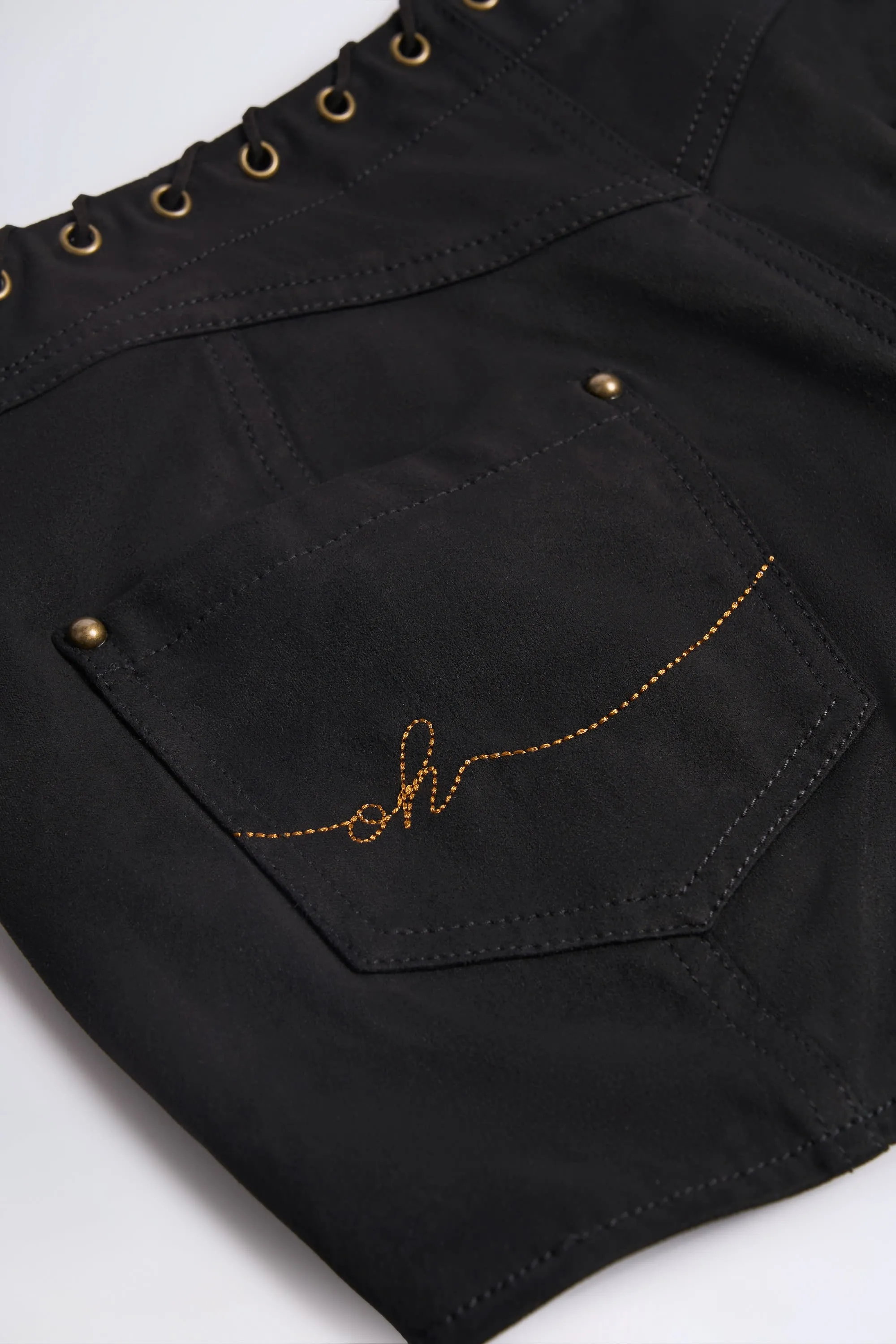 Lace-Up Mid-Rise Shorts in Black Comfort Fit