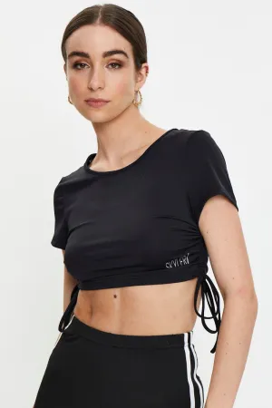 Black Drawstring Activewear T Shirt UVProtectionCloth NoSlip Hem