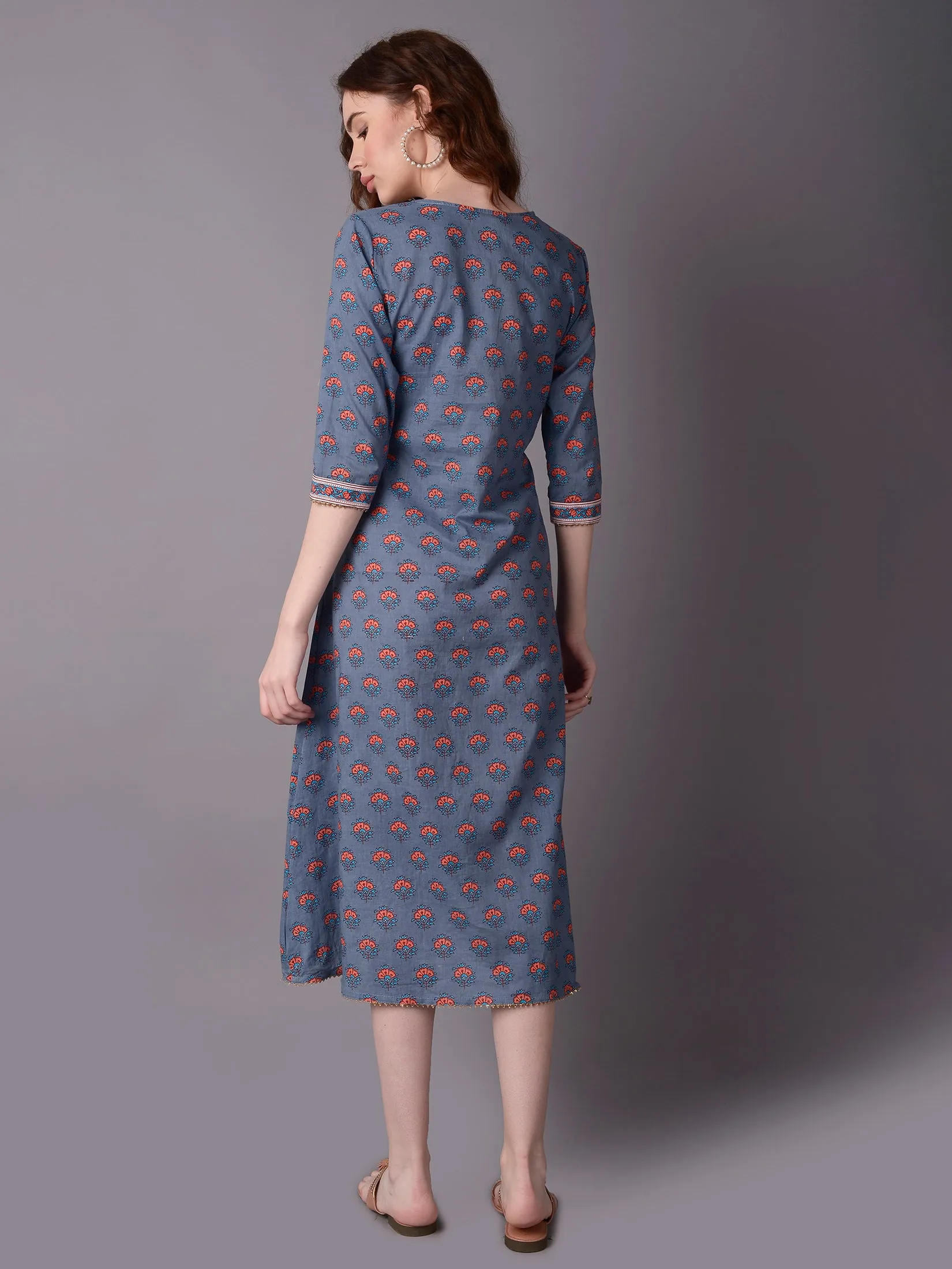 Street Wear SweatWickingLining Women Grey Floral Print Dress