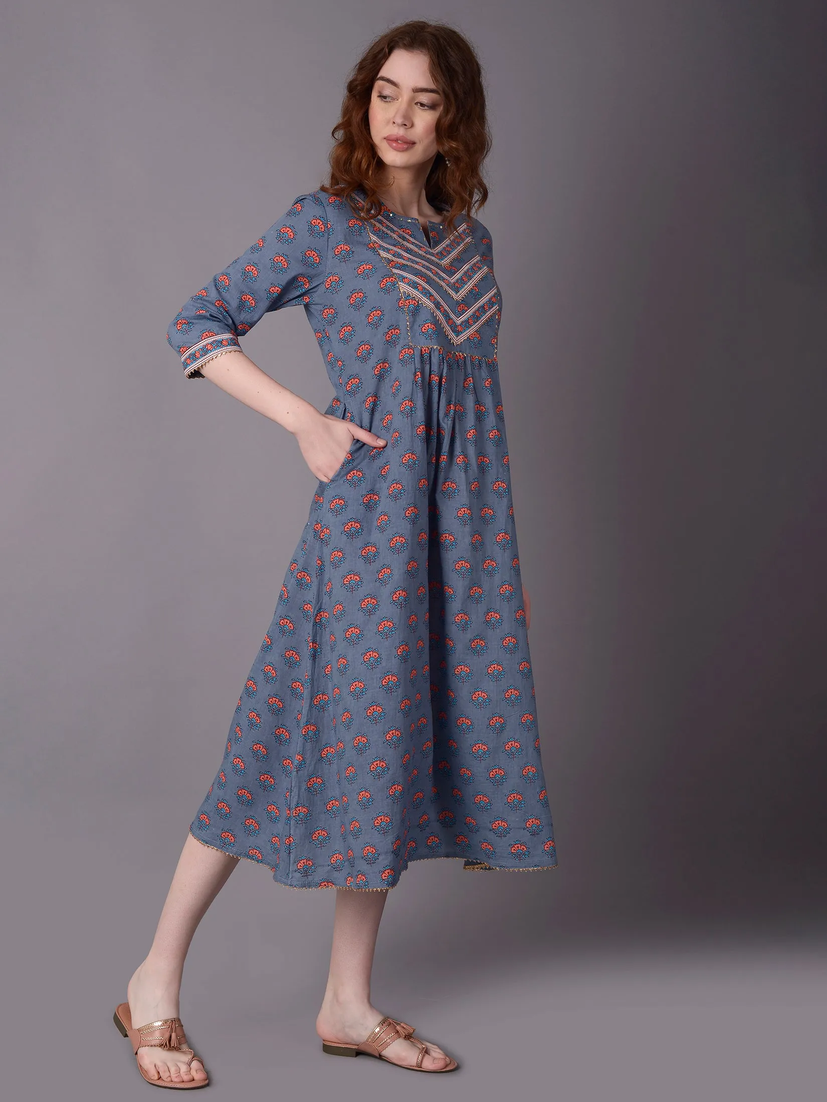 OdorResistantFabric Women Grey Floral Print Dress