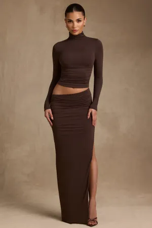 Modal Asymmetric-Waist Maxi Skirt in Chocolate Brown Convertible Length