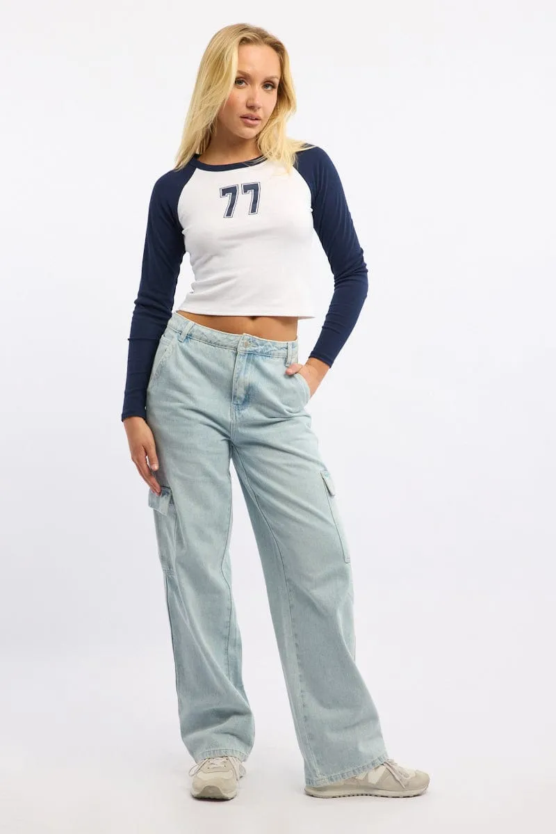 StretchFabric Blue Graphic Tee Long Sleeve