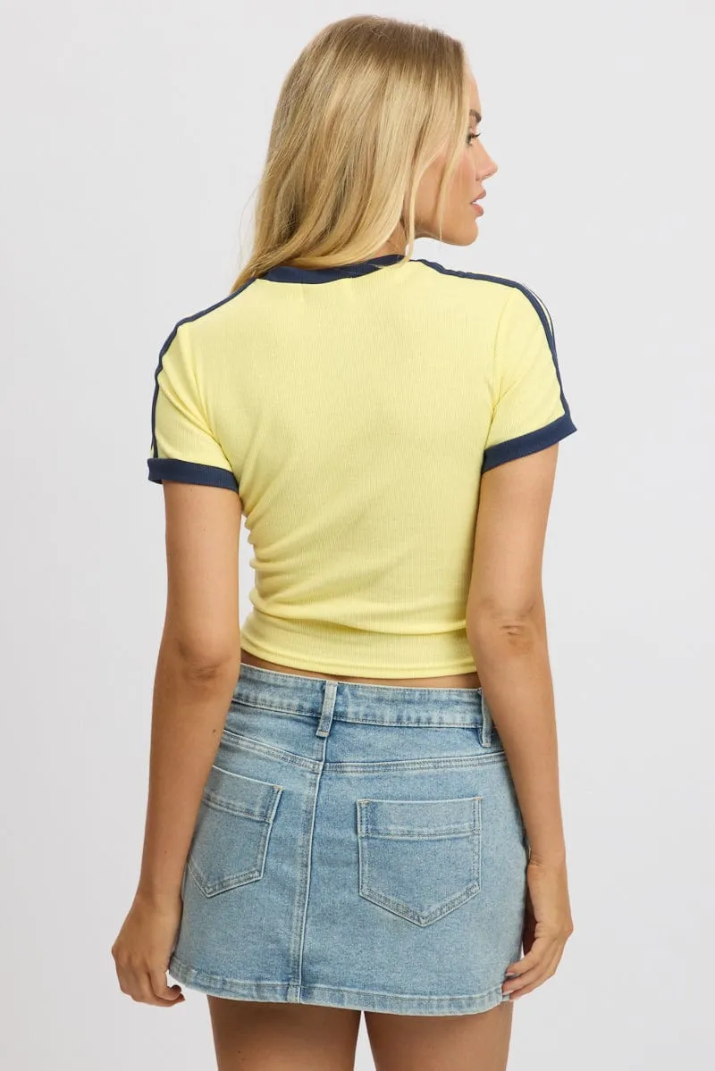 Stylish Layering Yellow Graphic Tee Short Sleeve Rib